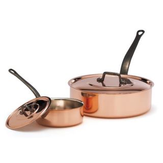 Tinned copper Saute pan with lid Ø 28 cm H 8 cm 4,5 Liter