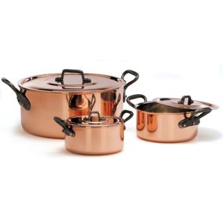 Tinned copper stock pot with lid Ø 20 cm thick walled